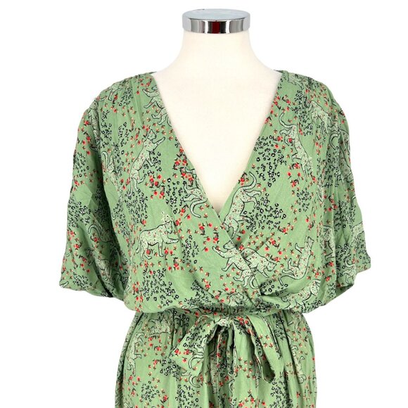 Corey Lynn Calter Lea Green Garden Leopard Midi Short Sleeve Dress Size Small - Picture 6 of 13